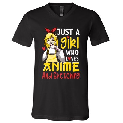 Just A Girl Who Loves Anime And Sketching Otaku Anime Merch V-Neck T-Shirt