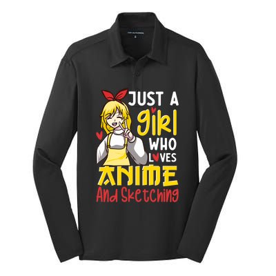 Just A Girl Who Loves Anime And Sketching Otaku Anime Merch Silk Touch Performance Long Sleeve Polo