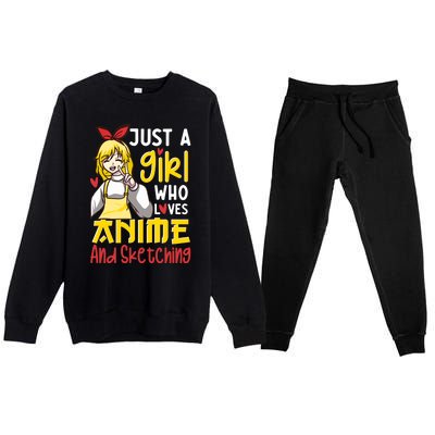 Just A Girl Who Loves Anime And Sketching Otaku Anime Merch Premium Crewneck Sweatsuit Set