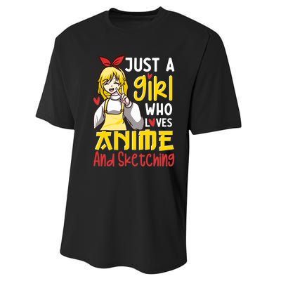 Just A Girl Who Loves Anime And Sketching Otaku Anime Merch Performance Sprint T-Shirt