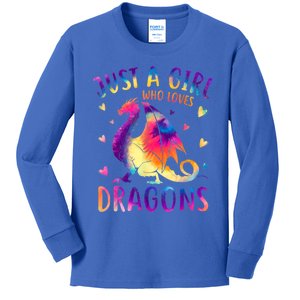 Just A Girl Who Loves Dragons Colorful Tie Dye Gift Girls Kids Long Sleeve Shirt