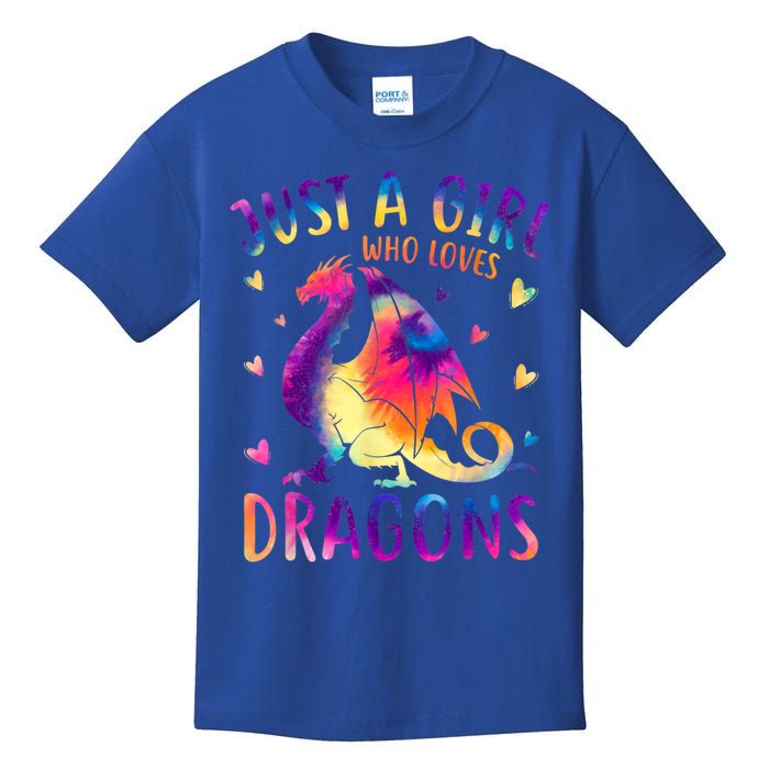 Just A Girl Who Loves Dragons Colorful Tie Dye Gift Girls Kids T-Shirt