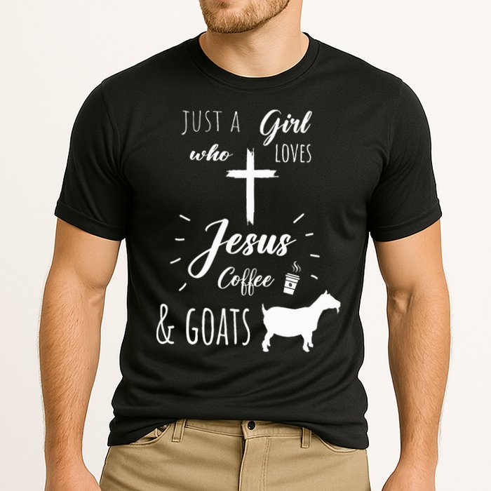 Just A Girl Who Loves Jesus Coffee and Goats Christian  Cooling Performance Crew T-Shirt