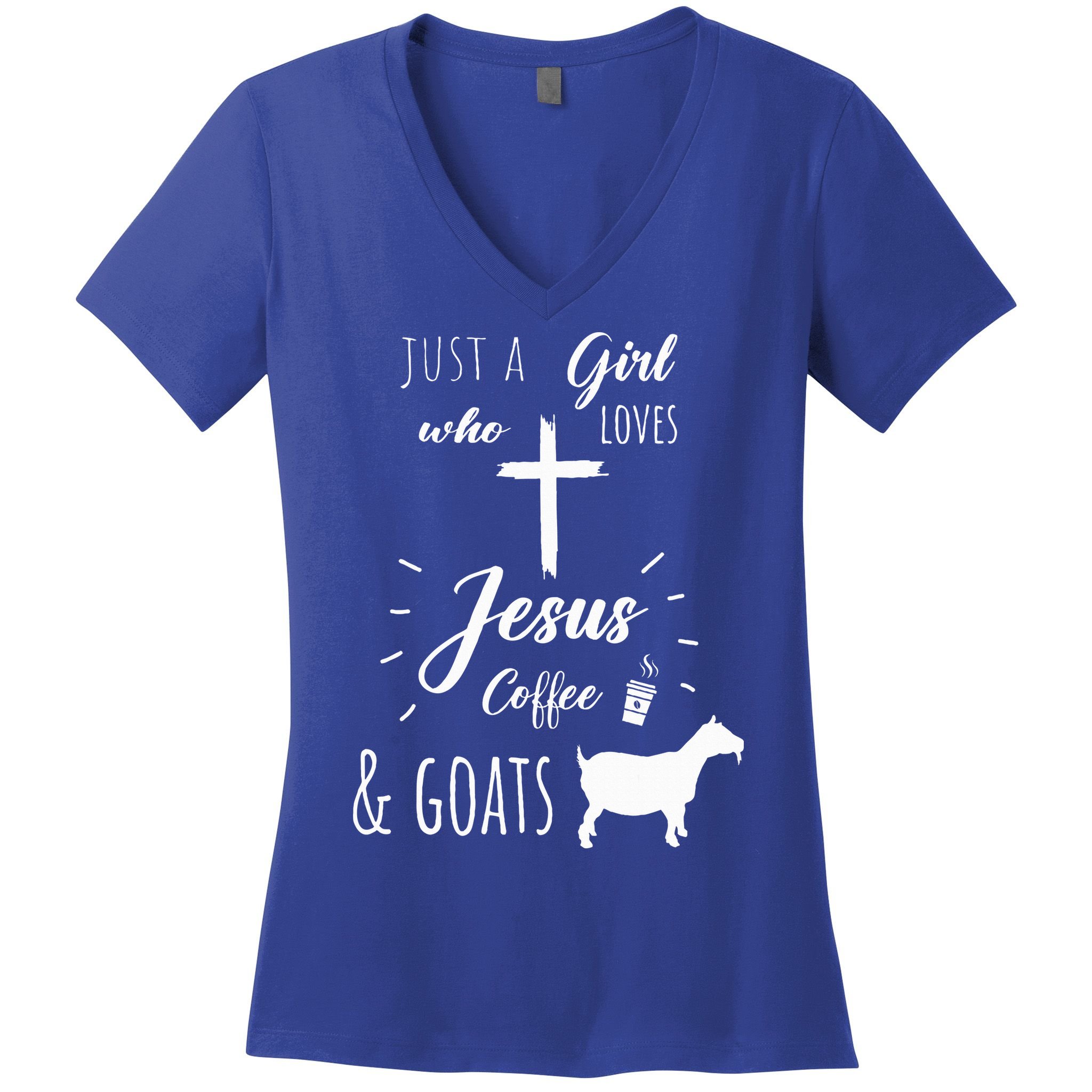 Just A Girl Who Loves Jesus Coffee and Goats Christian  Women's V-Neck T-Shirt