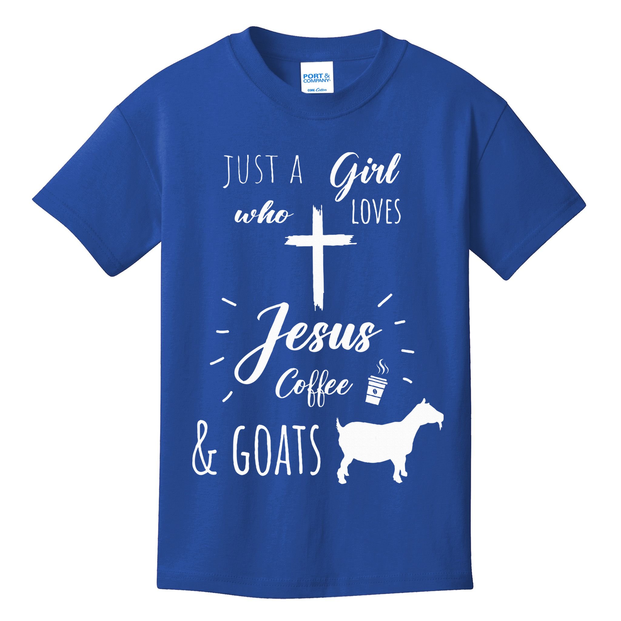 Just A Girl Who Loves Jesus Coffee and Goats Christian  Kids T-Shirt
