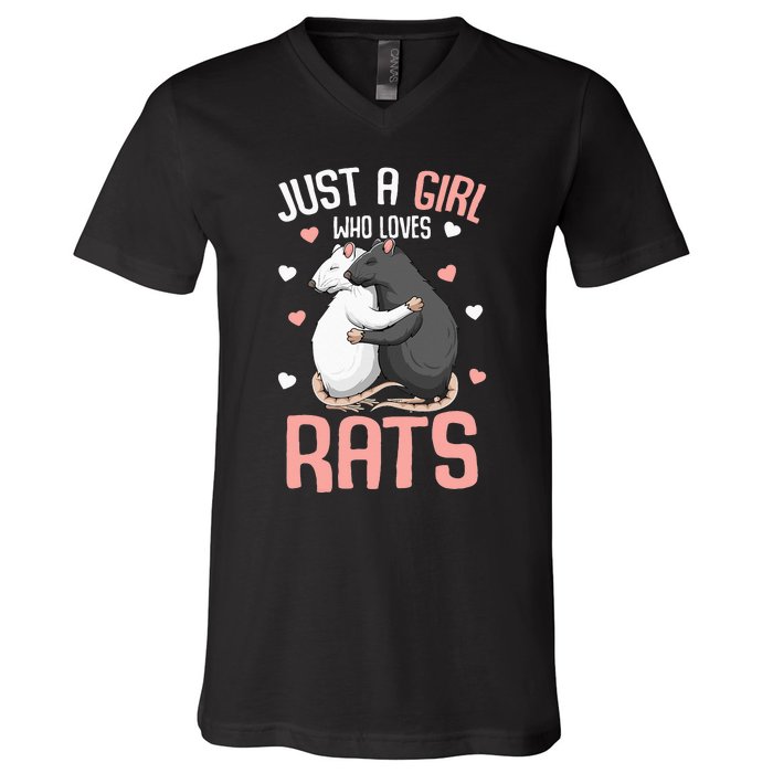 Just A Girl Who Loves Rats Kids Women Rat Lover V-Neck T-Shirt