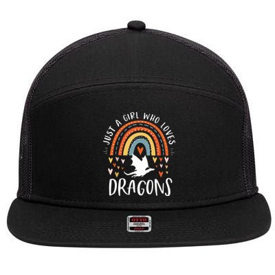 Just A Girl Who Loves Dragons Rainbow Gifts For Dragon Lover 7 Panel Mesh Trucker Snapback Hat