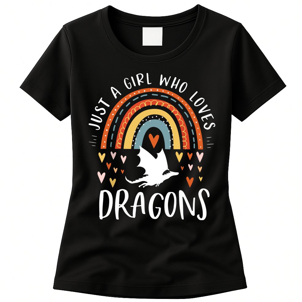 Just A Girl Who Loves Dragons Rainbow Gifts For Dragon Lover Womens T-Shirt