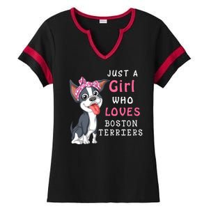 Just A Girl Who Loves Boston Terriers Ladies Halftime Notch Neck Tee