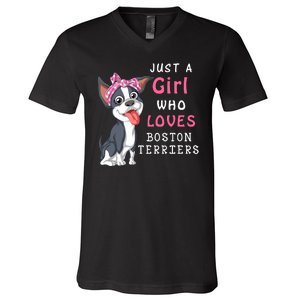 Just A Girl Who Loves Boston Terriers V-Neck T-Shirt