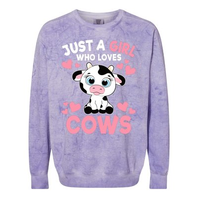 Just A Girl Who Loves Cows Cute Cow Print Girl Colorblast Crewneck Sweatshirt