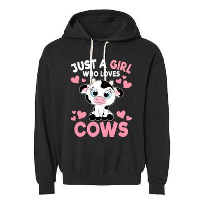 Just A Girl Who Loves Cows Cute Cow Print Girl Garment-Dyed Fleece Hoodie