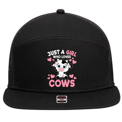 Just A Girl Who Loves Cows Cute Cow Print Girl 7 Panel Mesh Trucker Snapback Hat