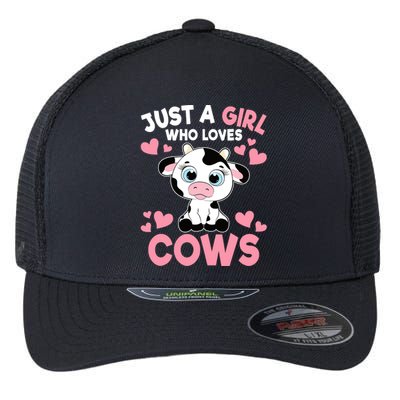 Just A Girl Who Loves Cows Cute Cow Print Girl Flexfit Unipanel Trucker Cap