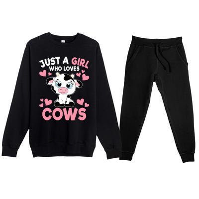 Just A Girl Who Loves Cows Cute Cow Print Girl Premium Crewneck Sweatsuit Set