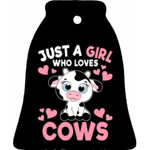 Just A Girl Who Loves Cows Cute Cow Print Girl Ceramic Bell Ornament