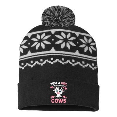 Just A Girl Who Loves Cows Cute Cow Print Girl USA-Made Snowflake Beanie