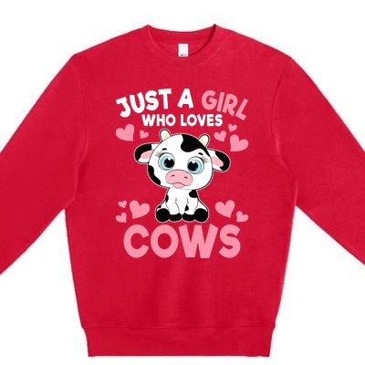 Just A Girl Who Loves Cows Cute Cow Print Girl Premium Crewneck Sweatshirt