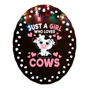 Just A Girl Who Loves Cows Cute Cow Print Girl Ceramic Oval Ornament