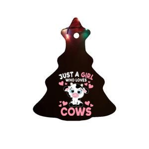 Just A Girl Who Loves Cows Cute Cow Print Girl Ceramic Tree Ornament