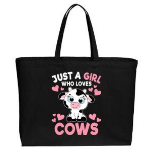 Just A Girl Who Loves Cows Cute Cow Print Girl Cotton Canvas Jumbo Tote