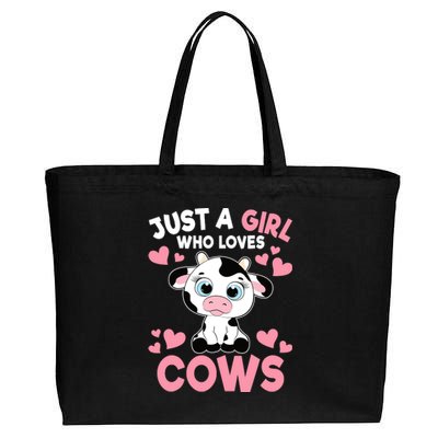 Just A Girl Who Loves Cows Cute Cow Print Girl Cotton Canvas Jumbo Tote