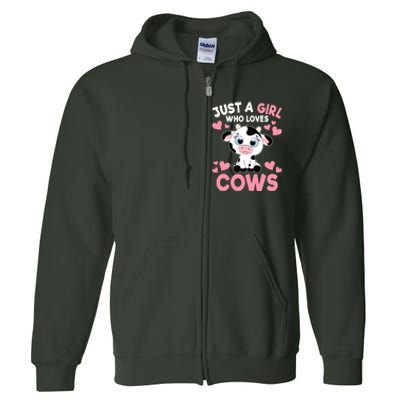 Just A Girl Who Loves Cows Cute Cow Print Girl Full Zip Hoodie