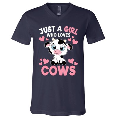 Just A Girl Who Loves Cows Cute Cow Print Girl V-Neck T-Shirt