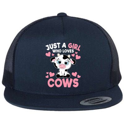 Just A Girl Who Loves Cows Cute Cow Print Girl Flat Bill Trucker Hat