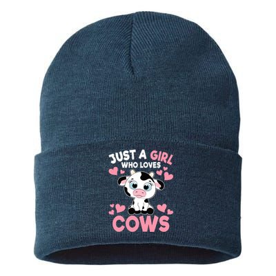 Just A Girl Who Loves Cows Cute Cow Print Girl Sustainable Knit Beanie