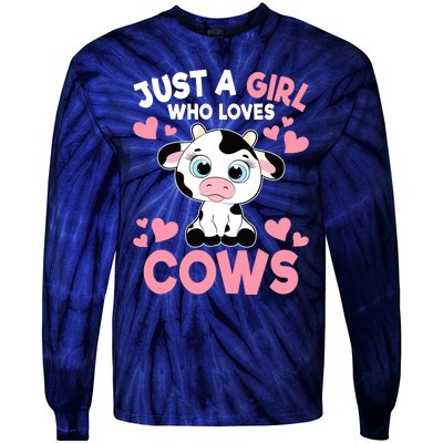 Just A Girl Who Loves Cows Cute Cow Print Girl Tie-Dye Long Sleeve Shirt