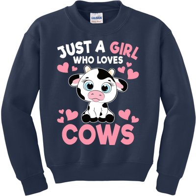 Just A Girl Who Loves Cows Cute Cow Print Girl Kids Sweatshirt