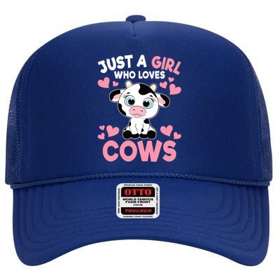 Just A Girl Who Loves Cows Cute Cow Print Girl High Crown Mesh Back Trucker Hat