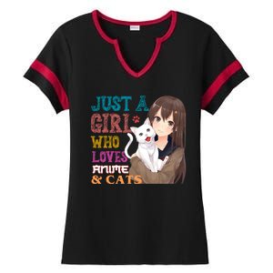 Just A Girl Who Loves Anime And Cats Ladies Halftime Notch Neck Tee