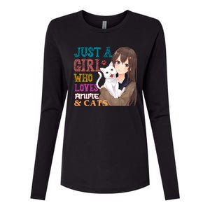 Just A Girl Who Loves Anime And Cats Womens Cotton Relaxed Long Sleeve T-Shirt