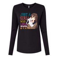 Just A Girl Who Loves Anime And Cats Womens Cotton Relaxed Long Sleeve T-Shirt