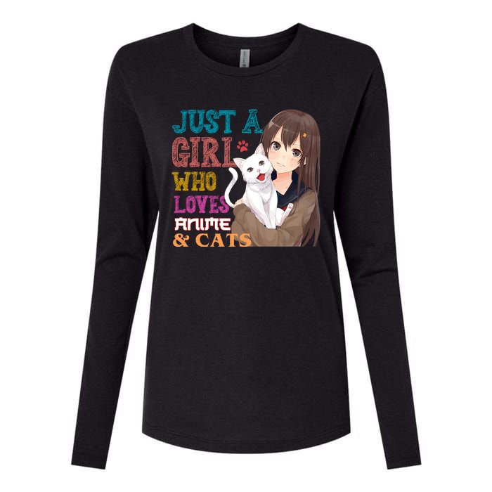 Just A Girl Who Loves Anime And Cats Womens Cotton Relaxed Long Sleeve T-Shirt