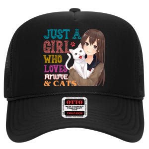 Just A Girl Who Loves Anime And Cats High Crown Mesh Back Trucker Hat