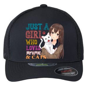 Just A Girl Who Loves Anime And Cats Flexfit Unipanel Trucker Cap