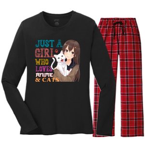 Just A Girl Who Loves Anime And Cats Women's Long Sleeve Flannel Pajama Set 