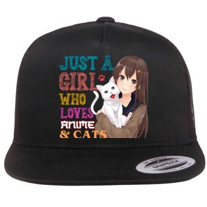 Just A Girl Who Loves Anime And Cats Flat Bill Trucker Hat