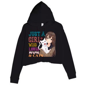 Just A Girl Who Loves Anime And Cats Crop Fleece Hoodie