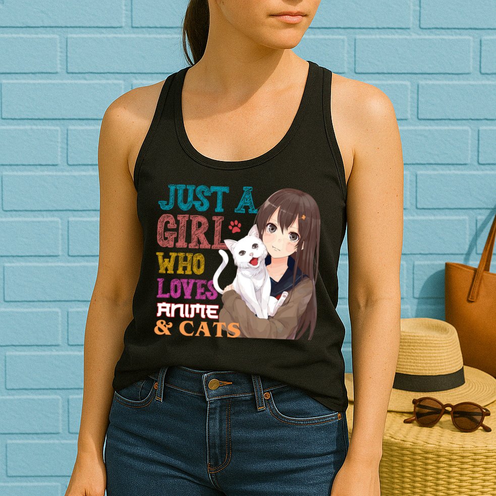 Just A Girl Who Loves Anime And Cats Womens Tank Top