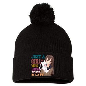 Just A Girl Who Loves Anime And Cats Pom Pom 12in Knit Beanie