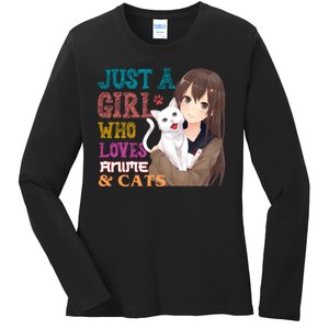 Just A Girl Who Loves Anime And Cats Ladies Long Sleeve Shirt