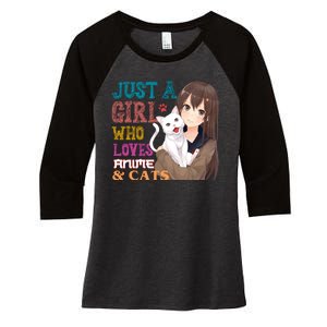 Just A Girl Who Loves Anime And Cats Women's Tri-Blend 3/4-Sleeve Raglan Shirt