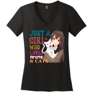 Just A Girl Who Loves Anime And Cats Women's V-Neck T-Shirt