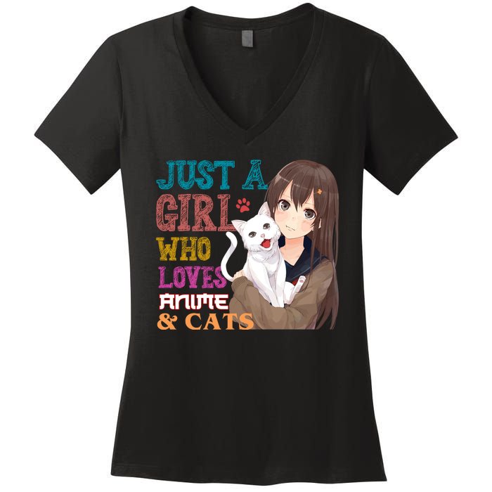 Just A Girl Who Loves Anime And Cats Women's V-Neck T-Shirt