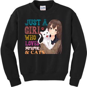 Just A Girl Who Loves Anime And Cats Kids Sweatshirt