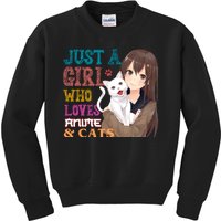 Just A Girl Who Loves Anime And Cats Kids Sweatshirt